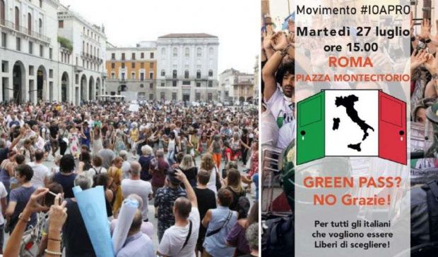 Oggi in piazza il movimento #IoApro contro il Green Pass. Chi protesta